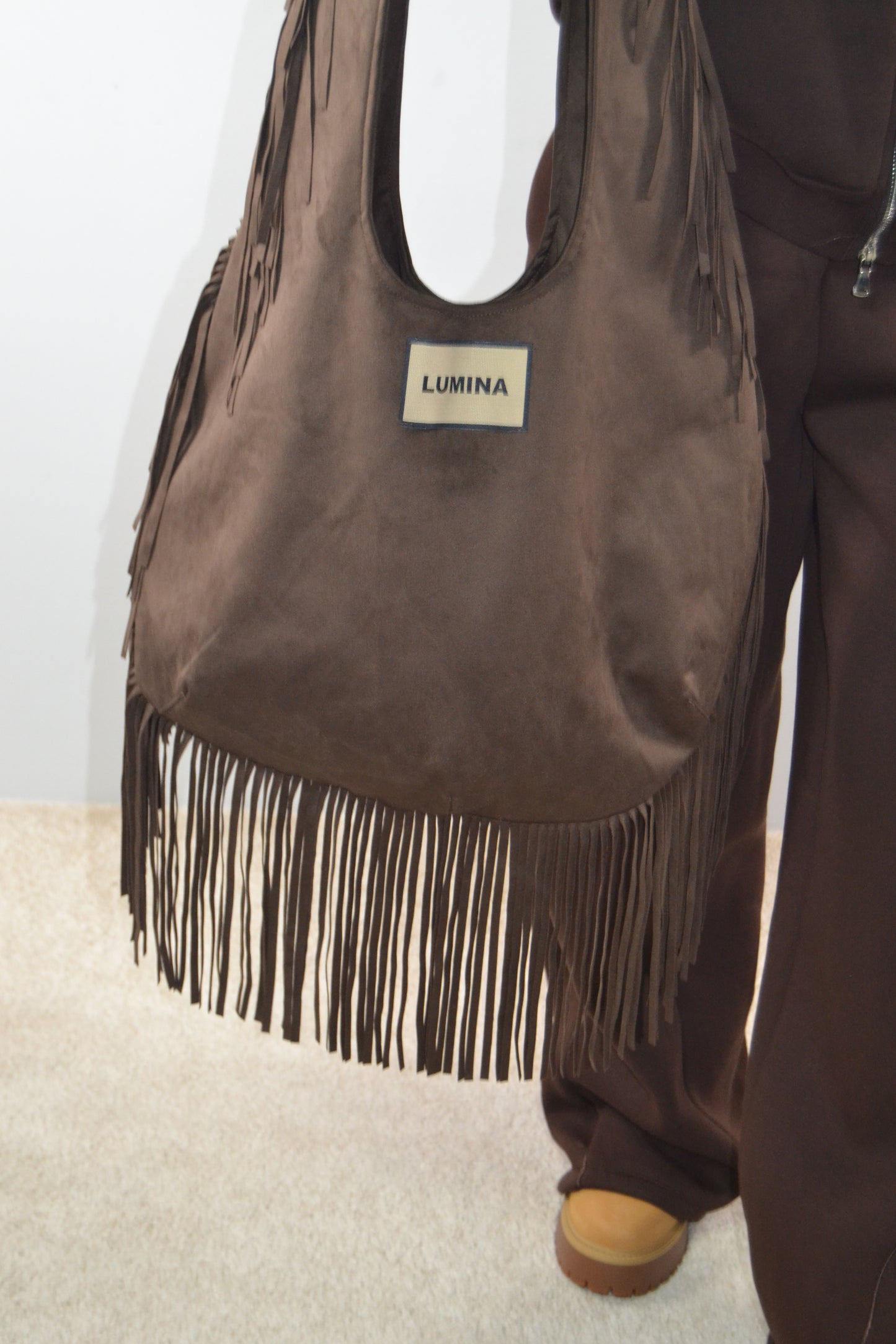 Borsa Lumina Cioccolato con Frange