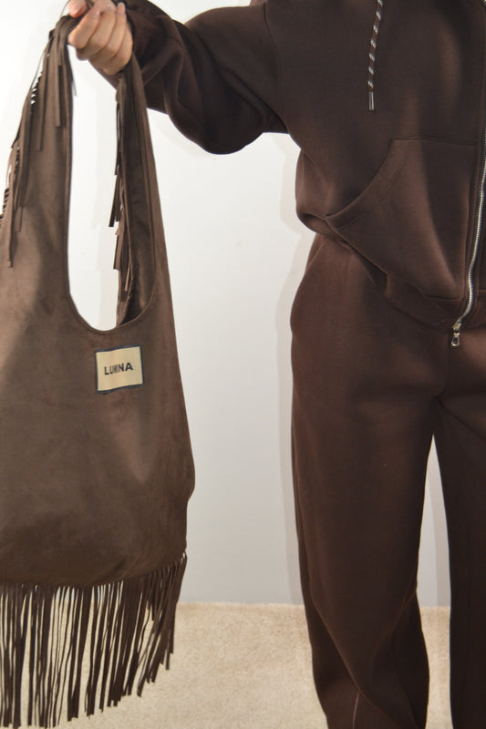 Borsa Lumina Cioccolato con Frange