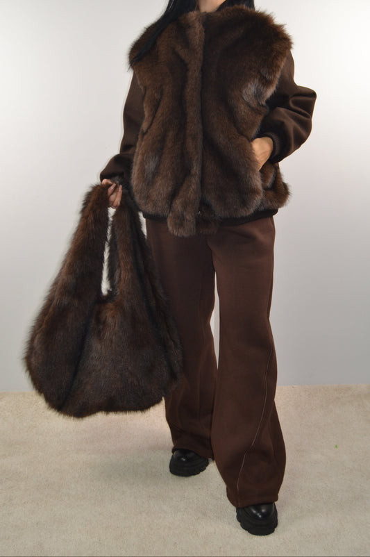 Borsa in Eco-Pelliccia Chocolate Soft Lumina