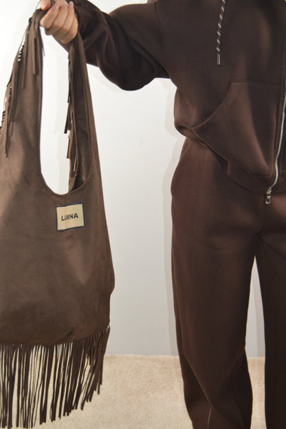 Borsa Lumina Cioccolato con Frange