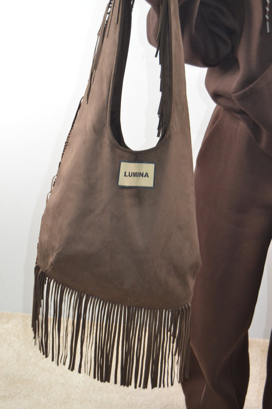 Borsa Lumina Cioccolato con Frange