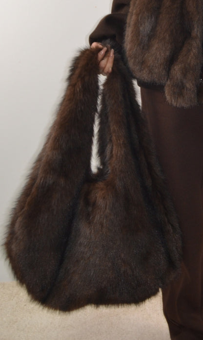 Borsa in Eco-Pelliccia Chocolate Soft Lumina