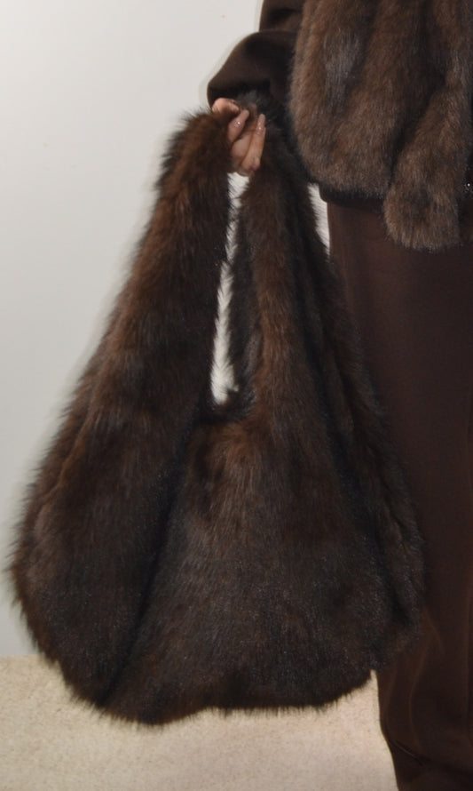 Borsa in Eco-Pelliccia Chocolate Soft Lumina