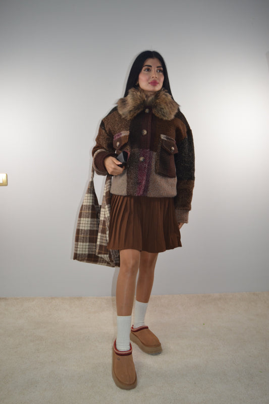 Cappotto Corto Patchwork – Marrone