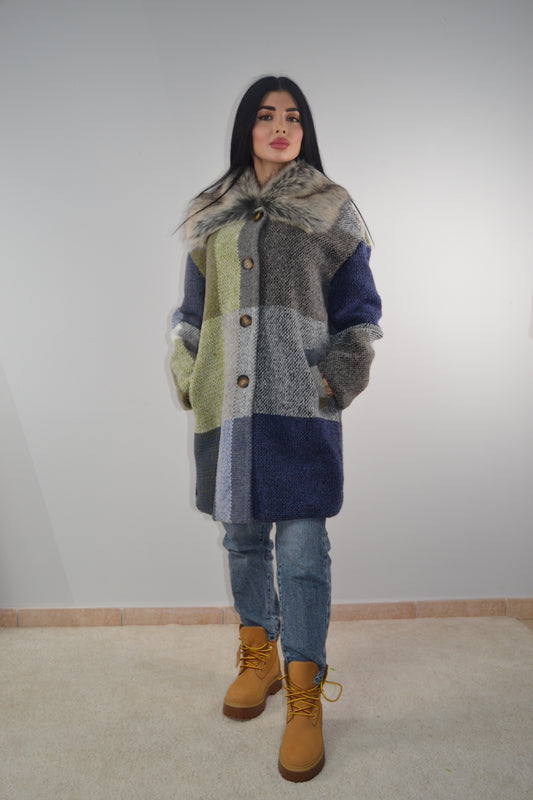 Cappotto Wool Patchwork Deluxe con Eco-Pelliccia